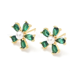 Orecchini zirconi fiore in ottone&nbsp;EJEW-P336-06G-07