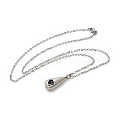 304 Edelstahl schwarz Emaille Herz Teardrop Andenken Asche Gedenkketten&nbsp;NJEW-P326-06P