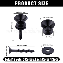 12 set di 3 colori in lega per bottoni a coda per tracolla di chitarra per strumenti acustici e folk&nbsp;FIND-CN0002-18