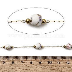 Chaînes à maillons rondes en porcelaine perlée en acier inoxydable 304 faites à la main avec motif floral&nbsp;CHS-L032-15G-02