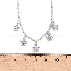 Halskette mit Anhänger in Form einer Figaro-Kette aus Messing mit lila Zirkonia-Blumenfassung für Damen&nbsp;NJEW-F364-01P