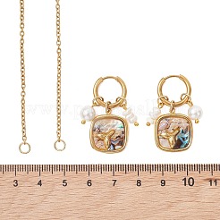 Collana con ciondolo in conchiglia di abalone e orecchini a cerchio con perla di conchiglia e perle naturali d'acqua dolce&nbsp;SJEW-JS01379-02
