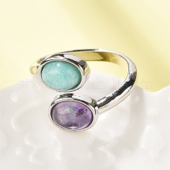 Fingerringe aus natürlichem Amethyst und Amazonit&nbsp;RJEW-A068-02P-02