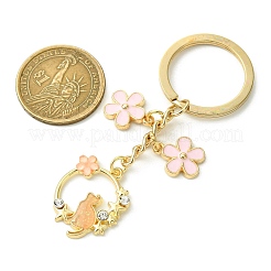 Porte-clés en alliage émaillé avec chat et fleur et strass&nbsp;KEYC-JKC01099