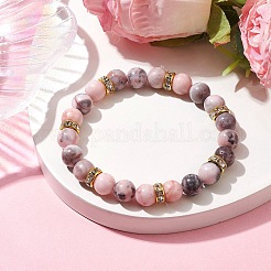 Bracelets extensibles en perles de jaspe zèbre rose naturel rond de 8.5 mm&nbsp;BJEW-JB10256-02
