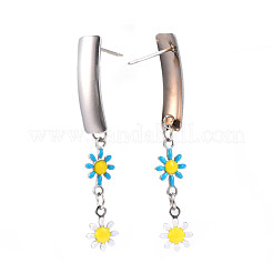 Aretes colgantes largos rectangulares con flor esmaltada&nbsp;EJEW-N049-06B