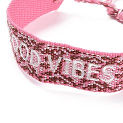 Pulsera trenzada word good vibes de polialgodón (algodón poliéster) con colgante de borla&nbsp;BJEW-F429-02