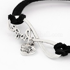 Sfioro con argento antico amore placcato in lega finta pelle scamosciata Braccialetti di collegamento cavo&nbsp;BJEW-JB02049