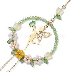 Décorations pendentifs elfe et perles de verre en acier inoxydable&nbsp;HJEW-TA00250