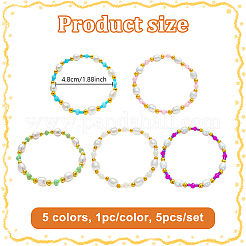 5 Stück 5 Farben Kunststoffperlen Stretch-Armbänder für Frauen&nbsp;BJEW-HY0001-21
