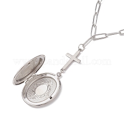 Colliers à pendentif croix et médaillon ovale en laiton&nbsp;NJEW-JN04960