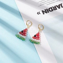 Orecchini a monachella pendenti con anguria con perline intrecciate in vetro&nbsp;EJEW-TA00139