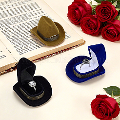 3 scatola porta-anelli in velluto a forma di cappello da cowboy in 3 colori con interno in plastica&nbsp;CON-PH0009-92