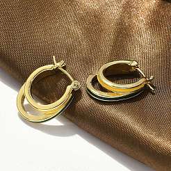 Boucles d'oreilles créoles ovales à deux couches en laiton émaillé&nbsp;EJEW-S252-03D-G
