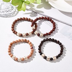 Set di braccialetti elasticizzati con perline di legno con motivo a croce da 4 pezzo per donna uomo&nbsp;BJEW-JB08931