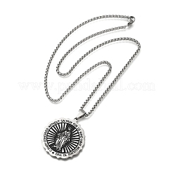 Colliers à chaîne en acier inoxydable 201 avec pendentif rond et plat de la Vierge Marie&nbsp;STAS-D196-02P
