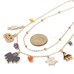 Collana a doppio strato con catene satellitari in ottone&nbsp;NJEW-TA00073