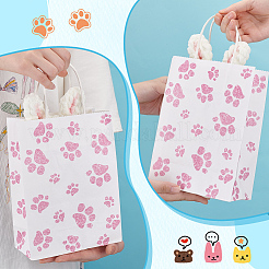 Rectangle avec sacs de rangement en papier à motif d'empreinte de patte avec poignée&nbsp;ABAG-WH0046-39C