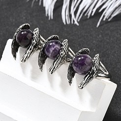 Natürliche Amethystflügel verstellbare Ringe&nbsp;RJEW-K241-04AS-08