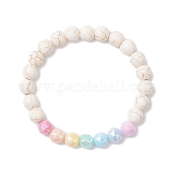2 bracelet extensible en verre rond galvanisé anti-ternissement et perles turquoise synthétiques pour femmes&nbsp;BJEW-JB12665