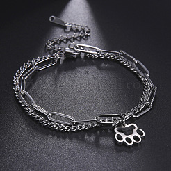 Doppellagige Armbänder aus Büroklammerkette und Panzerkette aus Edelstahl 304&nbsp;FS-WG1E90A-01