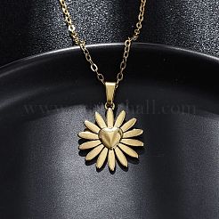 Colliers avec pendentif en forme de cœur et de fleur en acier inoxydable 304&nbsp;NJEW-M096-11G