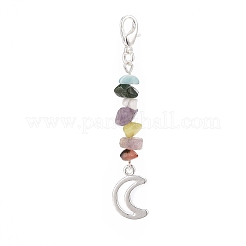 12 pièces 12 styles de pierres mélangées naturelles et synthétiques et décorations de pendentif de lune en alliage&nbsp;HJEW-CJ00026