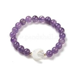 1 bracciale elastico con perline rotonde di ametista naturale&nbsp;BJEW-DJ0001-39