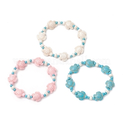 3 bracelet extensible en perles de turquoise synthétique et de coquillages d'eau douce naturels pour femmes&nbsp;BJEW-JB12017