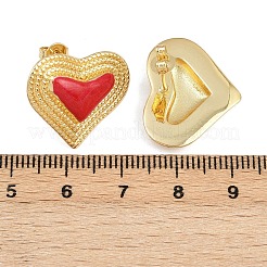 Boucles d'oreilles à tige en forme de cœur en laiton émaillé&nbsp;EJEW-L273-01G-02