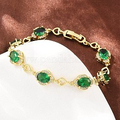 Bracelets en laiton pavé de zirconiums cubiques en forme de cœur et de fleur pour femmes&nbsp;KK-CBA68DA-13G-04