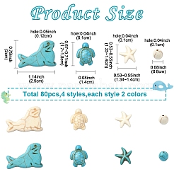 80 Stück 8 Stile gefärbte synthetische türkise Perlen-Sets&nbsp;G-YW0001-84