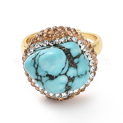 Anillo ajustable de pepita de turquesa natural ajustable con pedrería&nbsp;RJEW-A011-10G