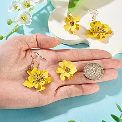 2 par de pendientes colgantes de flores de hierro de 2 estilos y elegantes pendientes de botón de flores de pétalos multicapa.&nbsp;EJEW-TA0001-80C