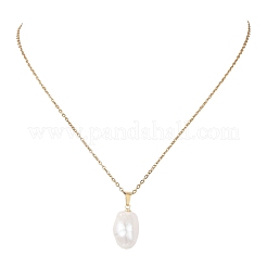 Ovaler Anhänger aus natürlicher barocker Edison-Keshi-Perle an einer Kabelkette aus Edelstahl 304&nbsp;NJEW-JN05963
