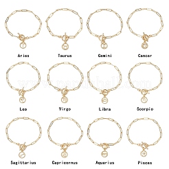 12 Stück Sternbild-Charm-Armbänder aus Messing mit Büroklammerketten für Frauen&nbsp;BJEW-JB11256