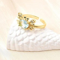 Manschettenringe aus Messing mit Mikropavé und Zirkonia im Ozean-Design für Damen&nbsp;RJEW-F184-17F-G