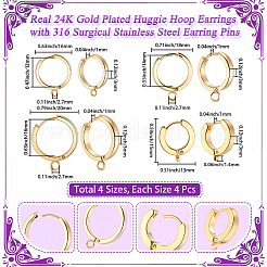 16 pièce 4 styles 201 boucles d'oreilles créoles en acier inoxydable&nbsp;STAS-BBC0008-37G