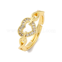 Bagues réglables en laiton avec micro pavé de zircons cubiques transparents pour femmes&nbsp;RJEW-U043-05G