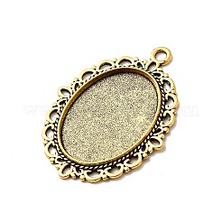Lega ovale impostazioni pendente cabochon in stile tibetano&nbsp;TIBEP-Q054-44AG-RS