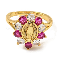 Anillos ajustables ovalados con circonita cúbica micropavé de latón chapado en rejilla para manos&nbsp;RJEW-I105-04G-07