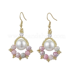 Orecchini pendenti con perle di vetro e semi di perle finte a forma di zampa&nbsp;EJEW-MZ00386-03