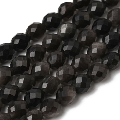 Natürliche silberglänzende Obsidian-Perlenstränge&nbsp;G-K376-F12-01
