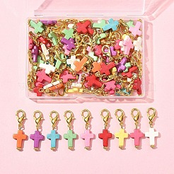 80 pendentif décoratif en forme de croix en turquoise synthétique&nbsp;HJEW-FS00038