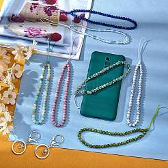 Porte-clés fermoir pince de homard en jade blanc naturel et alliage de fer&nbsp;HJEW-SW00007-07