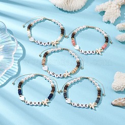 Sommer Strand Seestern synthetische Türkis & Süßwasser-Muschel geflochtene Perlen Armbänder&nbsp;BJEW-JB10427