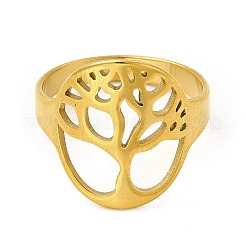 Anillos de acero inoxidable 201 con revestimiento iónico (IP) y diseño del árbol de la vida&nbsp;RJEW-G278-40G