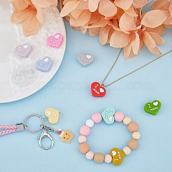 9 pièce de perles en silicone en forme de cœur bicolore avec les mots « papa et maman »&nbsp;SIL-FH0001-12