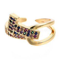 Bague de manchette ouverte lettre t avec zircon cubique&nbsp;RJEW-N037-041A