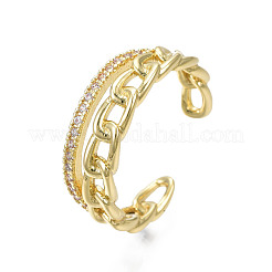 Bague de manchette ouverte en forme de chaîne gourmette en zircone cubique&nbsp;RJEW-N035-118